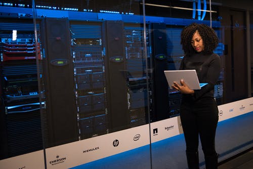 women in server room